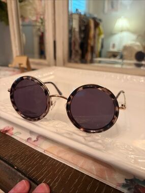 Round Tortoiseshell Lennon Frame Sunglasses with Dark Lenses